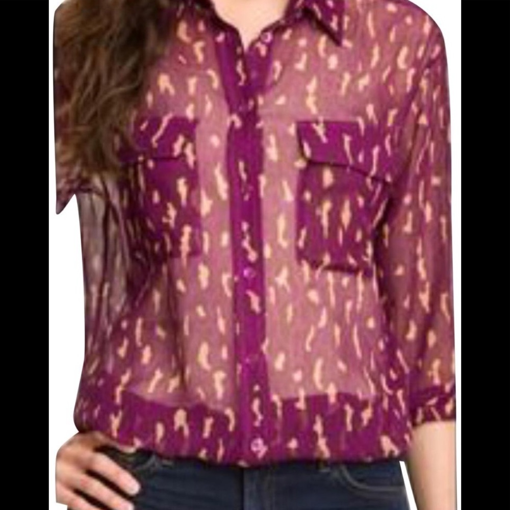 Equipment Pure Silk Sheer Leopard Print Long Sleeves Button Down Shirt